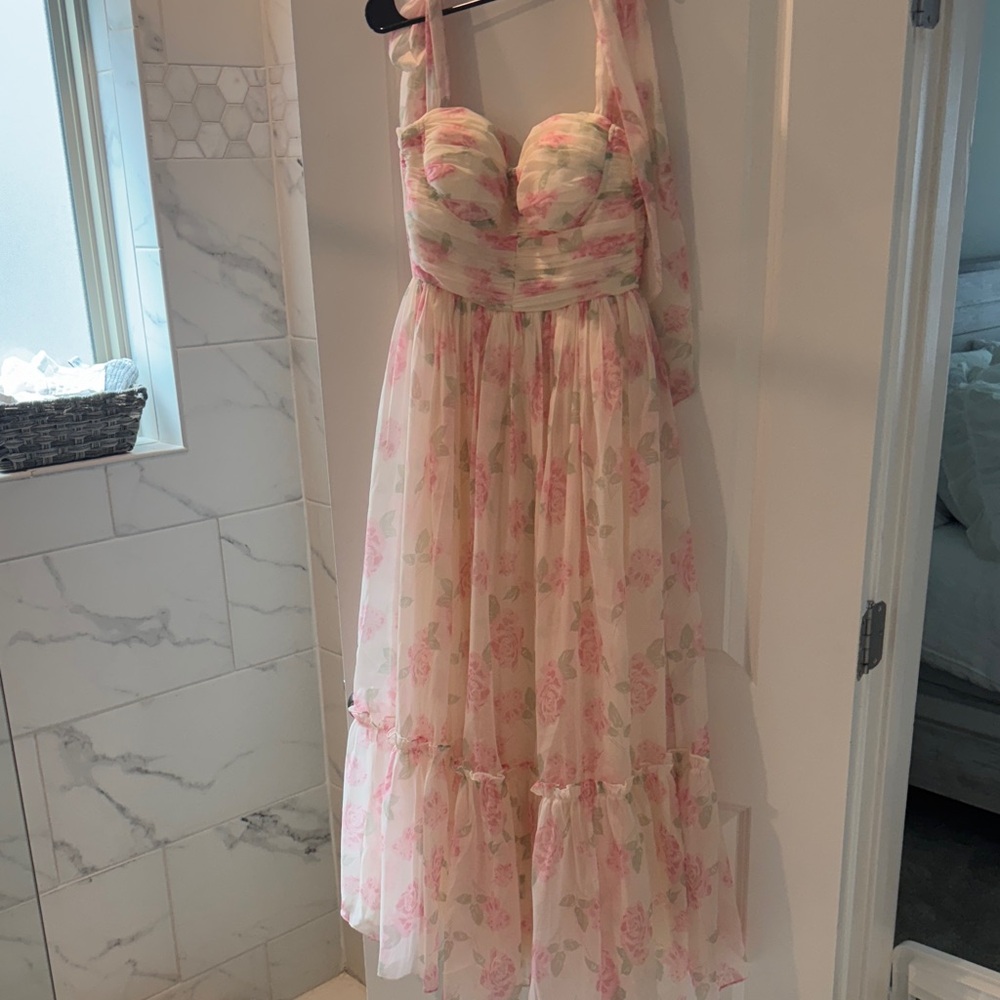 Floral Pink Strapless Dress